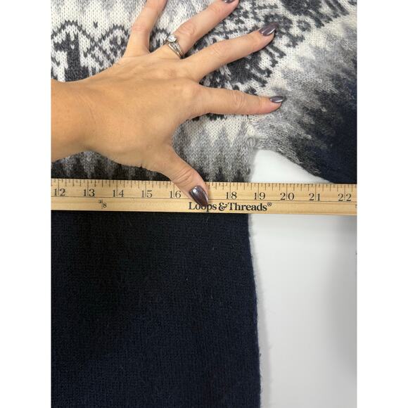 Alpaca Connection Hooded Zip Cardigan Sweater Fair isle Navy Gray Women M - Picture 7 of 8